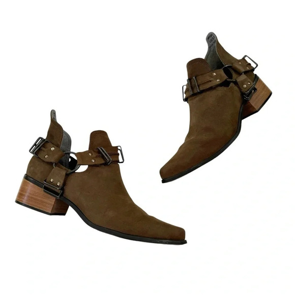 Grey City Suede Leather Willa Cutout Harness Ankle Boots Brown Size 8 - Picture 2 of 10